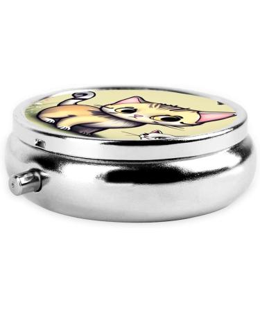 Cat and Butterfly Round Pill Box | 3 Compartments Portable Organizer for Travel & Purse - Buy Online on GoSupps.com