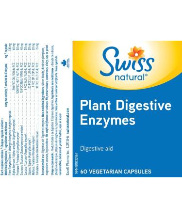 Swiss Natural Plant Digestive Enzymes | Digestive Aid | No Artificial Flavours or Preservatives | Dairy & Soy Free | 60 Vegetarian Capsules - Buy Online on GoSupps.com
