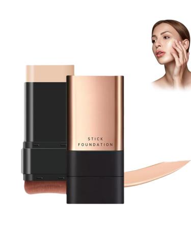FLLUOUZH Flawless Eraser Foundation Stick 2025 Korean Hydrating Lightweight Foundation Stick with BuiltIn Brush MultiUse Full Coverage AntiWrinkle Makeup 02 Natural Color
