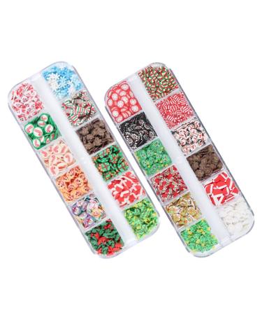 HEALLILY Nail Art Slices 2 Boxes Christmas 3D Nail Art Polymer Clay Slices Nail Art Tips Decoration Nails Stickers Cellphone Decorations