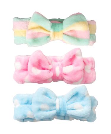 Androxeda 3 pieces spa headband Bowknot hair band for make-up cosmetic frontal ligaments corals with elastic hair band for washing spa yoga beauty facial care make-up for women