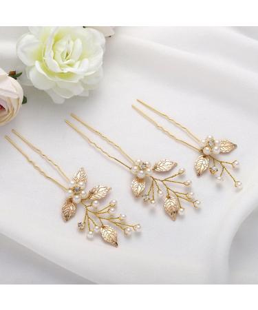 Unicra Gold Hair Accessories - Wedding Hairpins with Crystals Pearls & Leaves | 3-Piece Set for Women & Girls - Buy Online on GoSupps.com