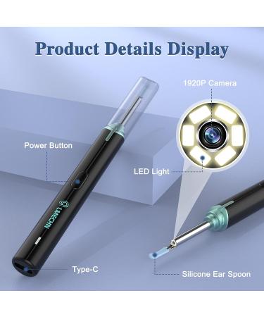 LMECHN 1920P HD Ear Wax Removal Kit with Camera and Light - 7 Pcs Ear Pick Set - 8 Silicone Ear Spoons - Otoscope for iOS & Android (Black) - Buy Online on GoSupps.com
