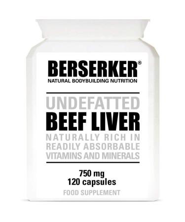 Berserker Desiccated Beef Liver 750mg 120 Capsules Un-defatted Meaning Full Absorption of Naturally Occurring Vitamins and Minerals Found in Beef Liver. Made in The UK. 120 Count (Pack of 1)