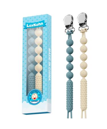 LcyKohn Pacifier Clips Baby Pacifier Clip Holder with Textured Silicone Teether Teething Relief with Soothing Vibrations (Robin's Egg&Buttercream) 2 Pack