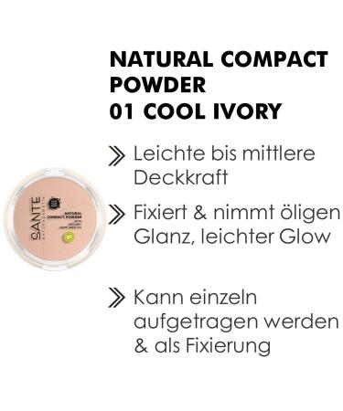 Sante Natural Cosmetics Compact Powder 01 Cool Ivory - Vegan Long-Lasting Matte Finish for Light Skin Tones with Organic Hemp Seed Oil - 9g - Buy Online on GoSupps.com