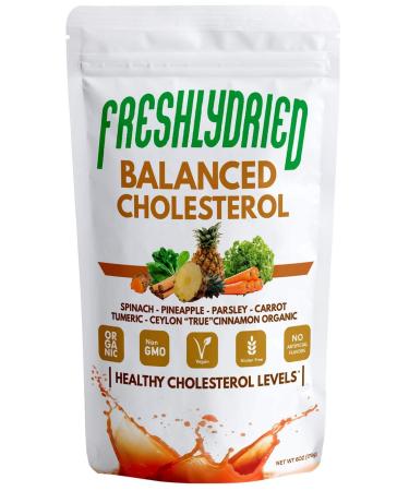 FreshlyDried Balanced Cholesterol Powder - Supports Healthy Cholesterol Levels - w/Tumeric Ceylon True Cinnamon Spinach Parsley Pineapple - Vegan-Friendly 17 Servings 6 Ounces