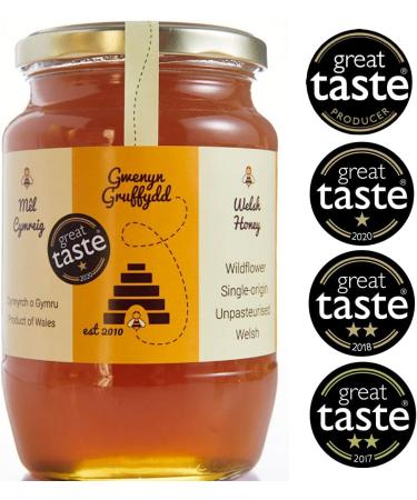 Welsh Wildflower Honey | 1kg Glass Honey Jar | Natural Wildflower Welsh Honey Jar | Raw Honey | Direct from the Beekeeper - Buy Online on GoSupps.com