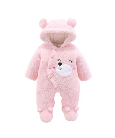Eurobuy Newborn Cartoon Bear Snowsuit Baby Infant Winter Thick Snowsuit Coat Footed Romper Front Snaps Warm Jumpsuit for Baby Girl Boy Pink 9-12 Months