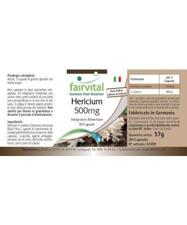 Fairvital | Hericium 500mg VEGAN - Highly dosed - 90 capsules - Hericium - mushroom powder - Buy Online on GoSupps.com