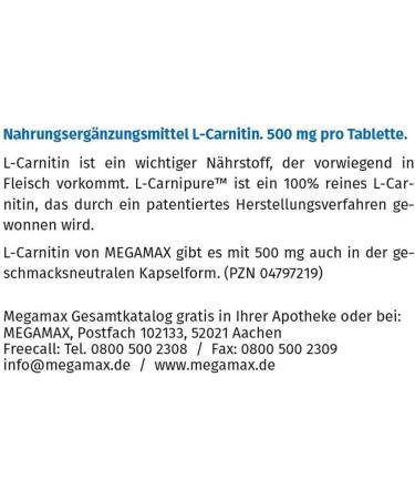 Buy MEGAMAX L-Carnitine 500 mg Tablets - 60 Pieces | Best Price Fast International Shipping - Buy Online on GoSupps.com