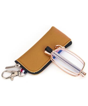 MMOWW foldable reading glasses for women and men with telescopic pole with zipper Key trailer Mini anti blue light glasses (rose gold +1.5) rose gold 1.5 x