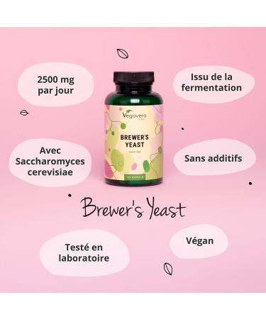 Levure de Bi re Active | Dosage lev : 2500 mg | Cure Cheveux + Ongles + Peau | 120 G lules | 100% Pure & Sans Additifs | Vegan | Vegavero  - Buy Online on GoSupps.com