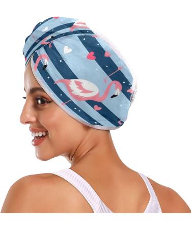 Flamingo Striped Hair Towel 2 Pack | Super Absorbent Quick Dry Hair Turbans for Women & Girls - Buy Online on GoSupps.com