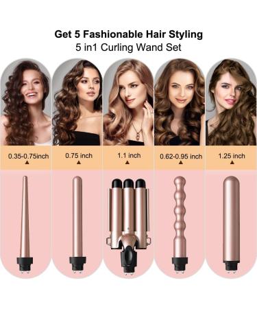 Buy 5 in 1 Curling Iron - Interchangeable Ceramic Wands Fast Heating Ideal for All Hair Types Includes Heat Protective Glove & Clips - International Shipping Available - Buy Online on GoSupps.com