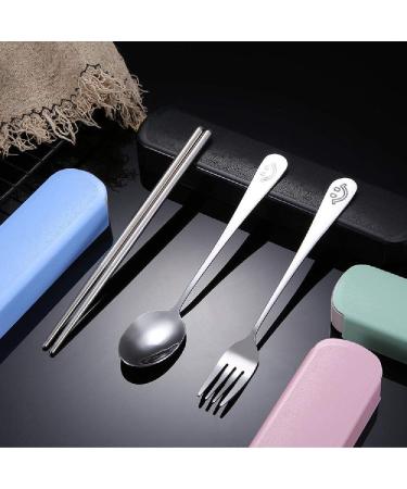 Portable Stainless Steel Cutlery Set Spoon Fork Chopsticks Three Piece Set Student Cutlery Set Blue - Buy Online on GoSupps.com