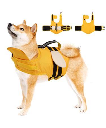 Wallpage dog life jacket for small dogs with high buoyancy and rescue handle dog life jacket yellow adjustable preservative dog swimming vest for swimming surfing booting (m)