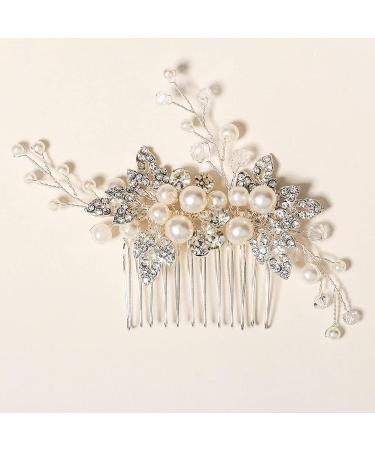 Pearl Bridal Hair Comb Sliver Wedding Bridal Pearl Hair Accessories for Women Handmade Rhinestone Wedding Hair Slides for Bride Bridesmaid - Buy Online on GoSupps.com