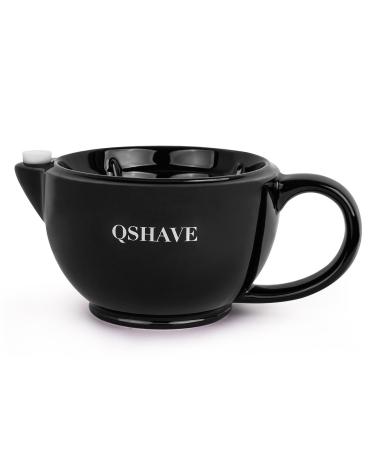QSHAVE Shaving Scuttle Mug - Keep Lather Always Warm Large Deep Size Bowl Handmade Pottery Cup (Black)