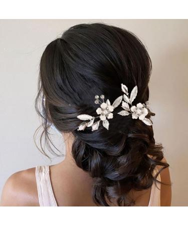 Buy Fashband Floral Bridal Hair Pins Clips - Silver Leaf Crystal Hair Accessories for Women & Girls (2 Pack) | Elegant Wedding Headpiece - Buy Online on GoSupps.com