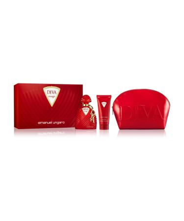 Emanuel Ungaro Diva Rouge Eau de Parfum 3 Piece Gift Set For Women - Perfume Spray 3.4 Fl. Oz. Body Lotion 3.4 Fl. Oz. & Pouch