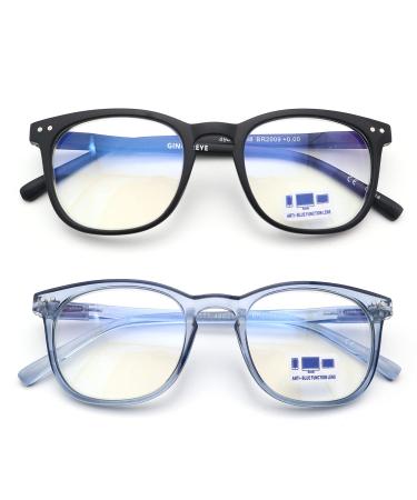 Reading Glasses Men 2-pack Fashion Blue Light Blocking Reader +1.0 Anti Glare Filter Square Eyeglasses w/Spring Hinge 1.0 X Black & Blue