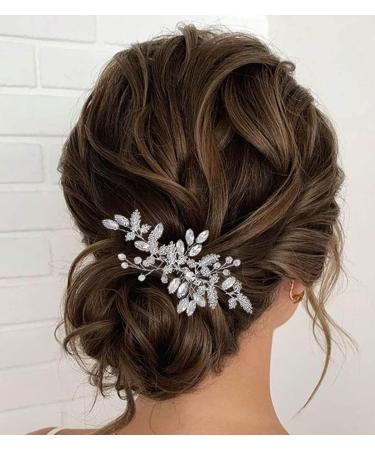 Zoestar Bride Wedding Hair Comb Crystal Leaf Headpiece Rhinestone Beaded Hair Accessories for Women and Girls (Silver) - Buy Online on GoSupps.com