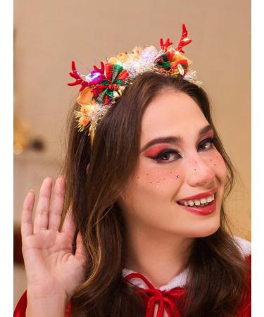 IYOU Light Up Christmas Headband Red Reindeer Antlers Hair Bands Bell Bowknot Berry Hair Hoop Xmas Costume Hair Accessories for Women and Girls - Buy Online on GoSupps.com