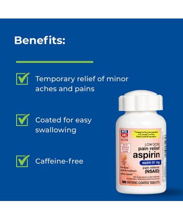 Rite Aid Aspirin Enteric Tablets 81 mg - 500 Count | Low Dose Pain Relief for Headaches & Migraines - Buy Online on GoSupps.com