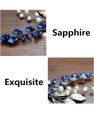 Blue Crystal Pearl Hair Comb Vine: Silver Leaf Headpiece for Bride, Bridesmaid, Girls - Buy Online on GoSupps.com