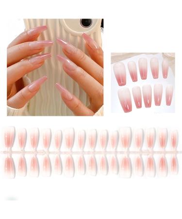 FEIlei 30Pcs Long Press on Nails Coffin French Fake Nails Tip Gradient Acrylic Nails Glossy False Nails for Women Girls - Buy Online on GoSupps.com