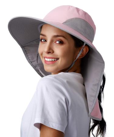 Womens Mens UPF 50+ Hiking Fishing Hat Waterproof Nylon Wide Brim Hat with Large Neck Flap Sun Protection Hats for Women&Men One Size 04-pink