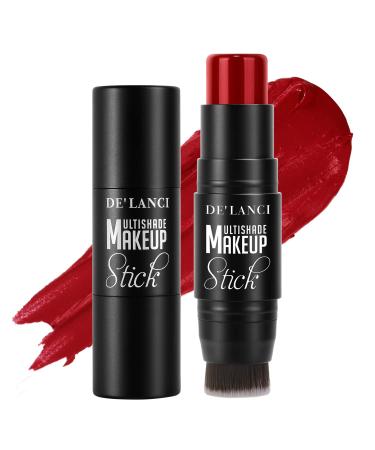 Matte Blush Stick with Built in Brush for Cheeks Summer Ultra Pigmented Color Pop Makeup Dark Red Blush for Cheeks/Lip/Eyes DE LANCI Makeup Gifts for Women/Girl Travel Size Cute Blush Cruelty-Free 5