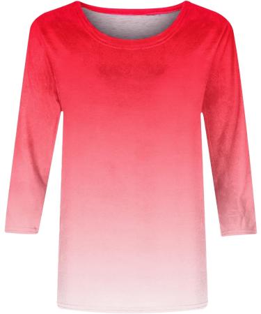 oelaio Women's Tie Dye Round-Neck T-Shirt Women Casual 3/4 Sleeve T-Shirts Summer Cute Tunic Tops Basic Tees Blouses Loose Red Large - Buy Online on GoSupps.com