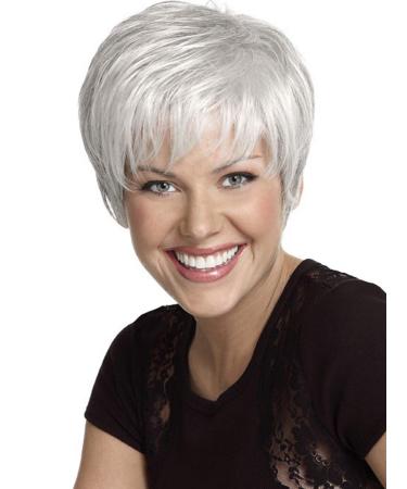 Royalfirst Women's Short Fluffy Wavy Silver White Synthetic Wig