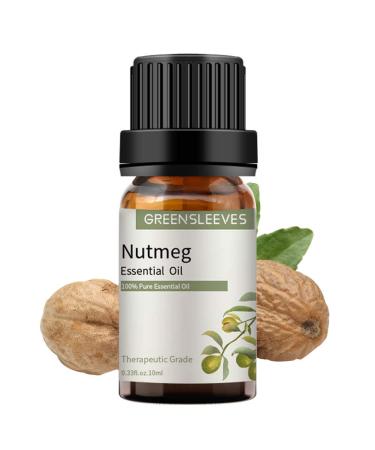 GREENSLEEVES Nutmeg Essential Oil, 10ml Pure Plant-Based Fragrance Oil for Aromatherapy, Essential Oils for Diffuser, Air Freshener, Massage, Bath Bomb, Scented Candle Soap Making