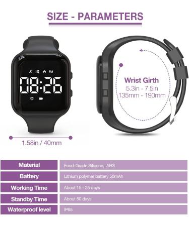 Kids Led Pedometer Watch   Digital Steps Tracker   Non-Bluetooth  Vibrating Alarm Clock  Stopwatch  Great Gift for Children Teens Girls Boys Square- Black - Buy Online on GoSupps.com