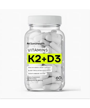 Vitamin D3 + K2 with BioPerine High Absorption 3-in-1 Formula Vegan-Friendly Non-GMO Gluten-Free Supports Bone Heart and Immune Health 60 Capsule 1 Count (Pack of 60)