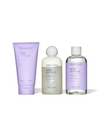 DANS UN JARDIN - Bodycare Set for Women Made in Canada - Wild Blackberry Fragrance - Body Cream Bubble Bath & Shower Gel - Beauty Gift for Women - Gentle on the Skin - Vegan Products - Pack of 3