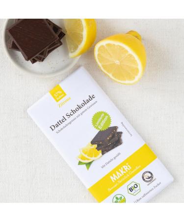 Makri Bio Dattel Chocolate - Vegan Fair Trade No Refined Sugar Sweetened with Dates 57% Lemon - 10 Plates - Buy Online on GoSupps.com