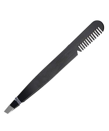 Amaok Eyebrow Tweezer with Comb - Tweezer Slant Tip  Professional Stainless Steel Slant Tip Tweezer - The Best Black Precision Eyebrow Tweezers