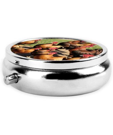Farm Rooster Pattern Mini Round Pill Box | 3 Compartment Travel Pill Organizer | Portable Case for Home & Office - Buy Online on GoSupps.com