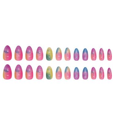 Rainbow Press on Nails - Colorful Almond Shape Fake Nails | Medium Acrylic Nail Tips with Designs | Cute Glue on Nail Decorations for Women - Buy Online on GoSupps.com