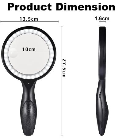LED Magnifying Glass with Light - 60X Handheld Magnifier USB Charging 3 Modes - Ideal for Seniors Children Jewelers & Hobbies - Black - Buy Online on GoSupps.com