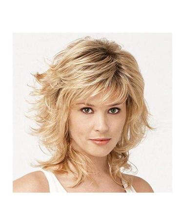 Women swollen wigs spring curls now 2 tone long stepy wavy top grade real hair wing with full bang for white women gold