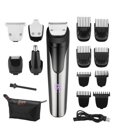 Abbray Beard Grooming Kit for Men Beard Mustache Nose Ear Hair Trimmer Face Shavers and Hair Clippers All-in-One Mens Grooming Kit Set Electric Cordless & Led Display USB Rechargeable