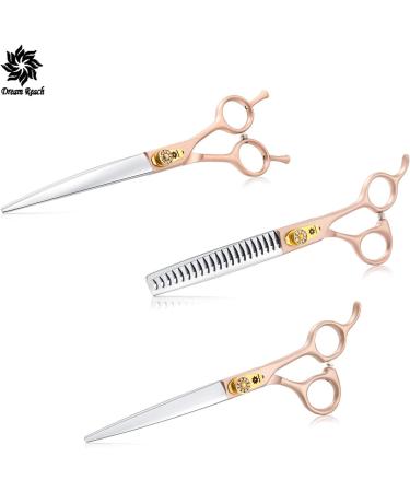 Dream Reach 7 Professional Pet Grooming Scissors Set - Japanese 440C Steel Straight, Curved, Thinning & Chunker Shears for Dog, Cat & More - 7-inch-Grooming Scissors Set 02 - Buy Online on GoSupps.com