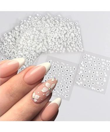 30 Sheets White Flower Nail Art Stickers with Rhinestones | 3D Self Adhesive Nail Decals for Creative Nail Designs | International Shipping Available - Buy Online on GoSupps.com
