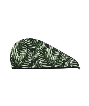 Hair Towel Wrap Hair Drying Towel with Button Towel Turban Head Towel to Dry Hair Quickly (Tropical Palm Leaves1)
