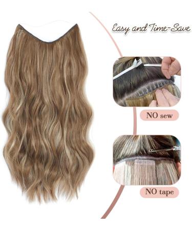 Invisible Wire Hair Extensions | Natural Wavy Synthetic Hair | 20 Brown mix Blonde | Adjustable Size | 2 Secure Clips | Long Curly Secret Hair Pieces for Women - Buy Online on GoSupps.com